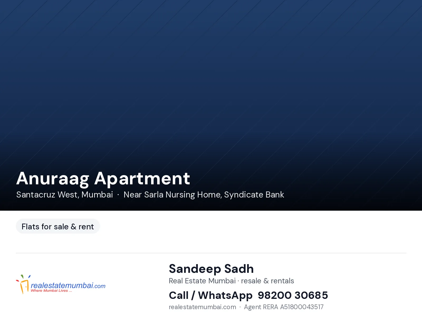 3 BHK apartment in Anuraag Apartment, Santacruz West, Mumbai