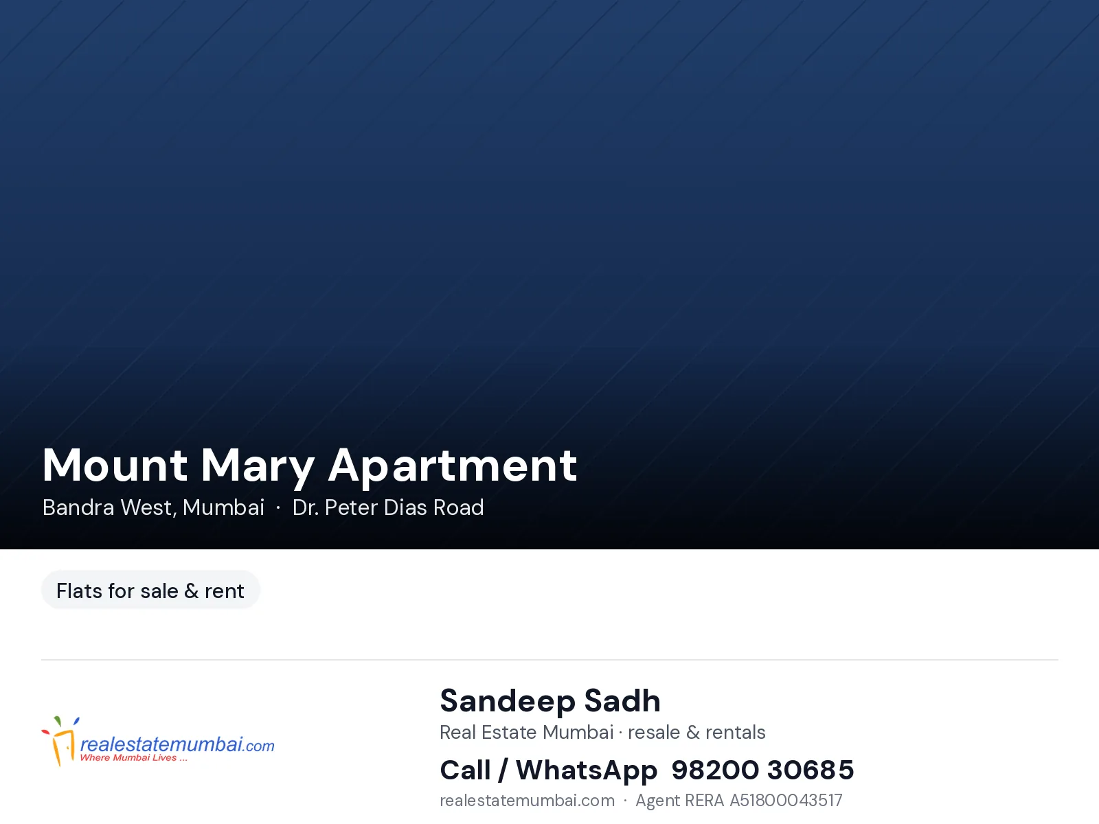 1 BHK apartment in Mount Mary Apartment, Bandra West, Mumbai