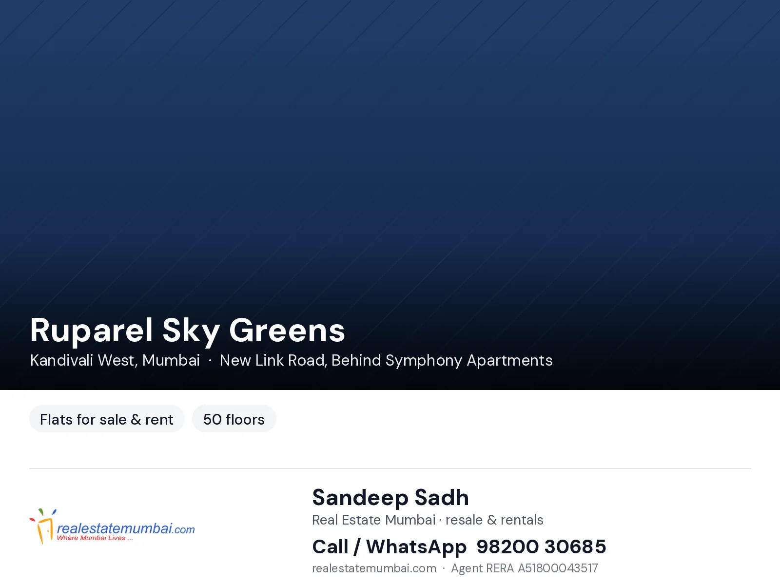 2 BHK apartment in Ruparel Sky Greens, Kandivali West, Mumbai