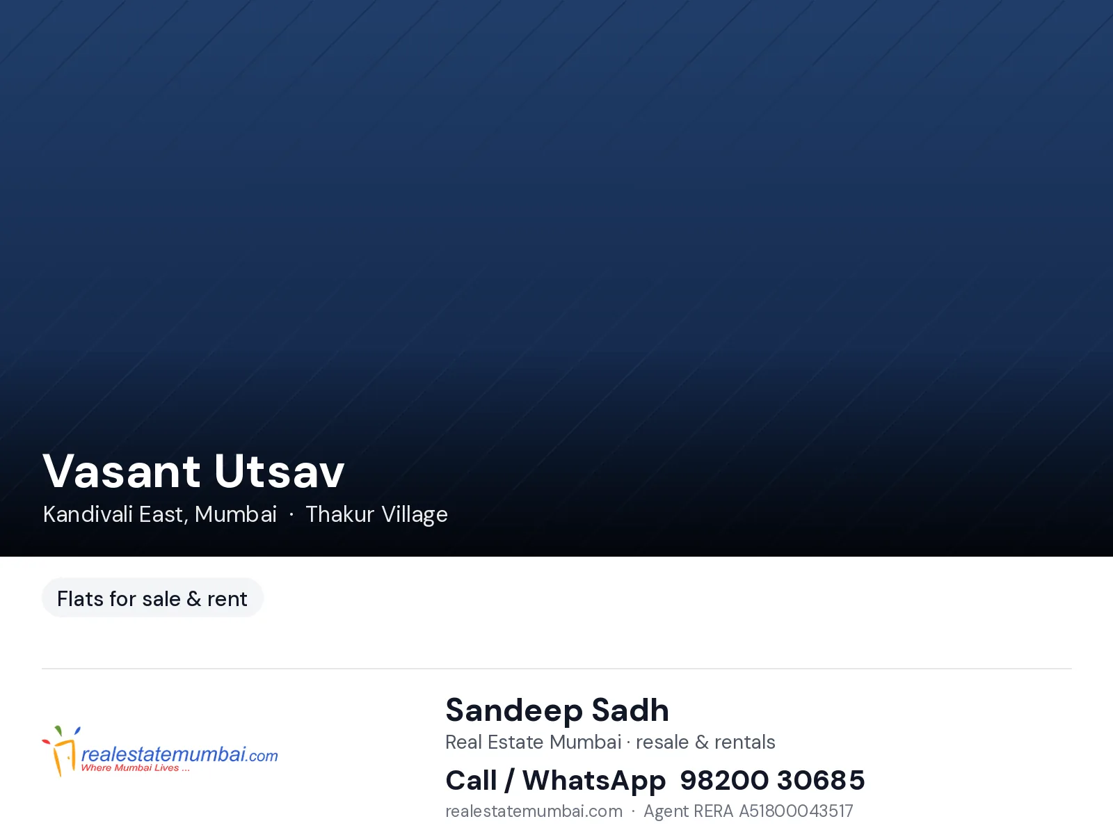 2 BHK apartment for rent in Vasant Utsav, Kandivali East, Mumbai